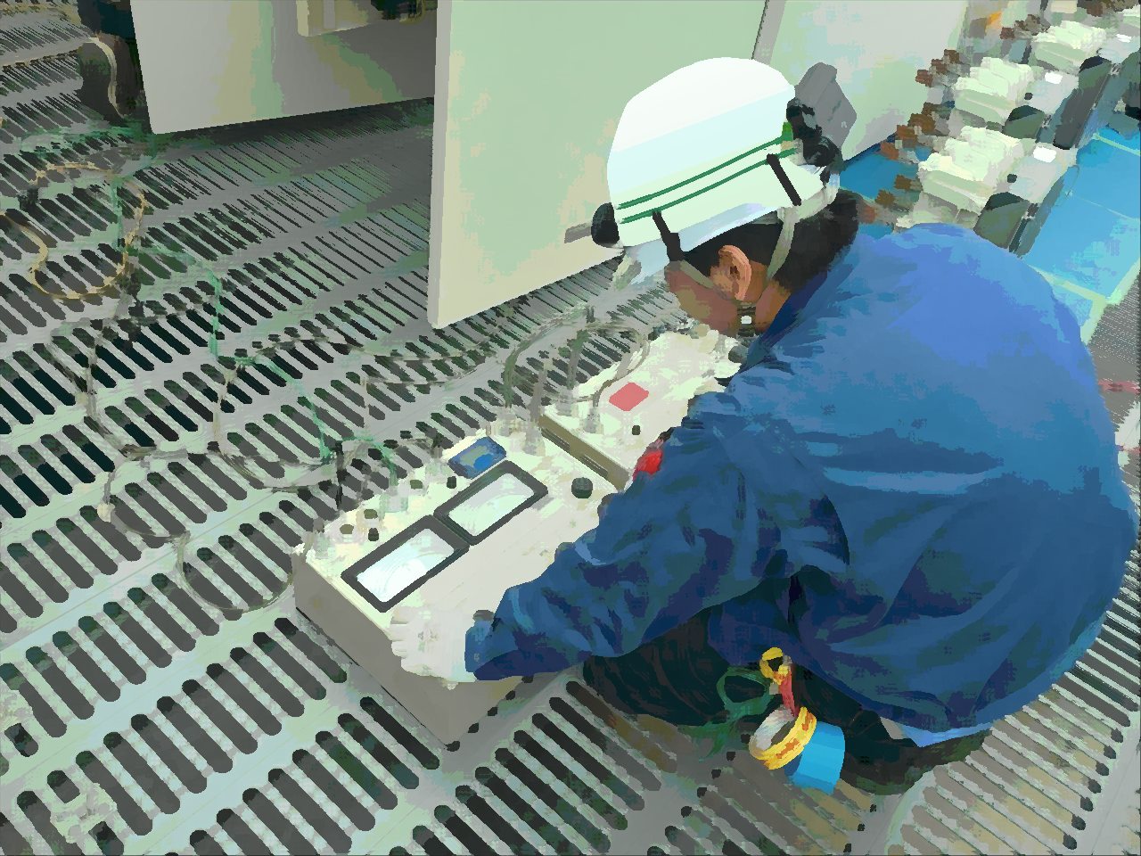 試験器で受変電設備を測定する技術者